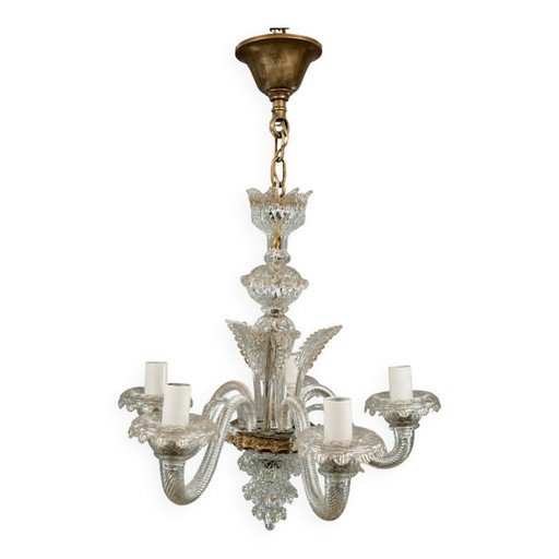 Lámpara de araña veneciana de 5 brazos. Cristal de Murano. – kroonluchters, Crystal, Murano Glass, Vintage