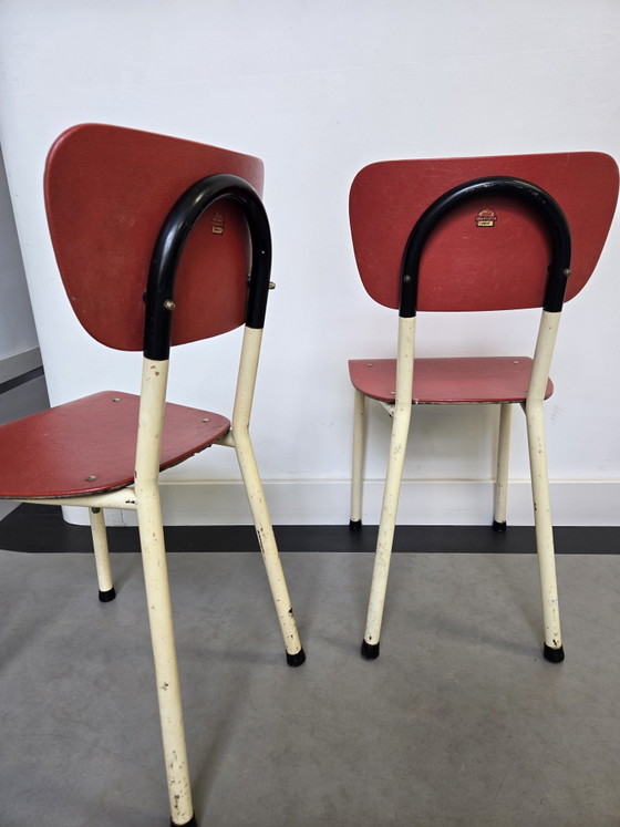 Image 1 of Chaises Brabantia en acier des années 1960, rouge crème noir