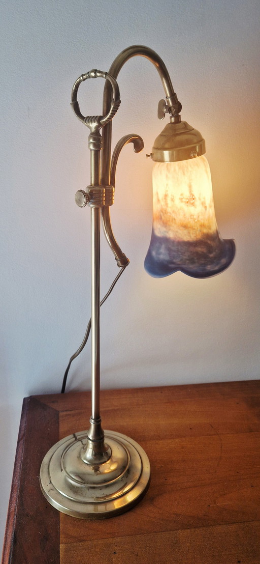 Lampe style Art Nouveau- Laiton et pâte de verre- Époque 1920