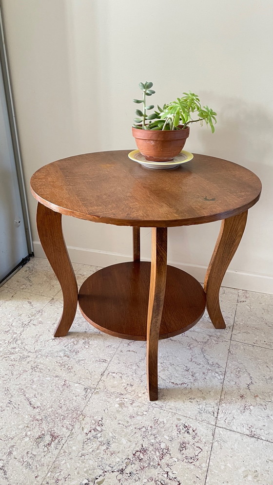 Image 1 of Round Oak Coffee Table with 2 Vintage Tops
