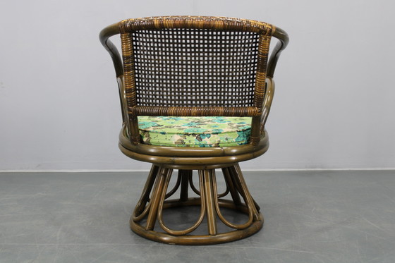 Image 1 of 1980er Set aus vier Rattansesseln mit Stoffpolstern