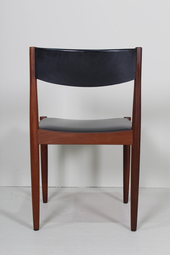 Image 1 of 4X Vintage Danish Design Dining Chairs - Teak, Black Skai, 1960s |.