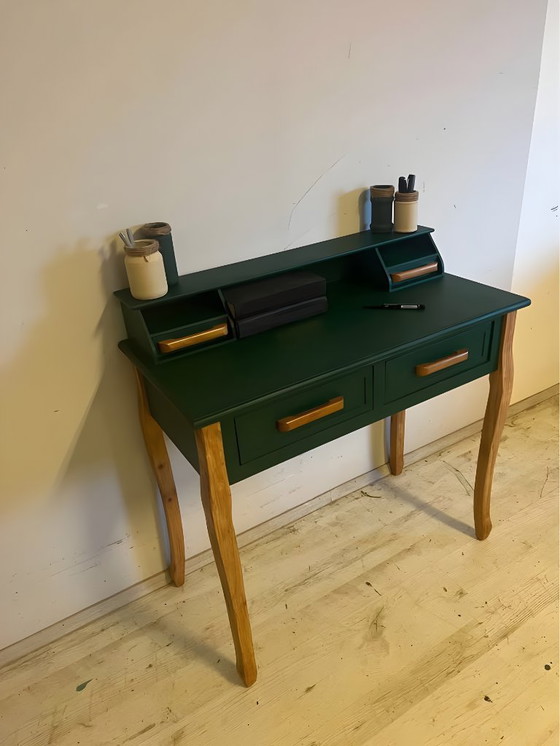 Image 1 of “EMERAUDE” – Elegant upcycled desk / dressing table in forest green