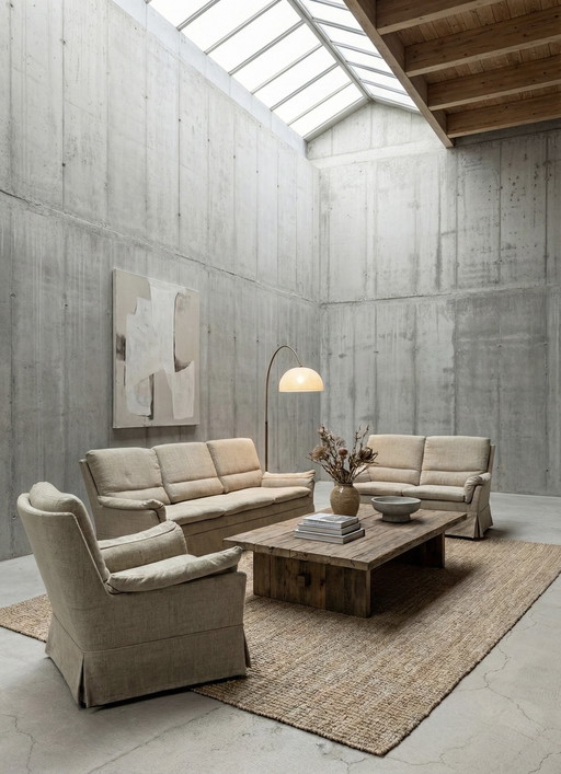 CARL STRAUB SEATING GROUP POLTRONA, DIVANO 2 POSTI E 3 POSTI LANA BEIGE CREMA