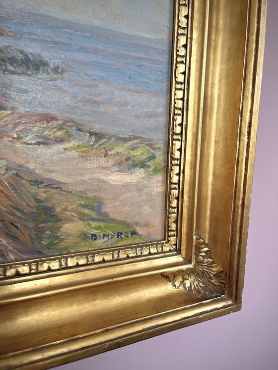 Image 1 of Large signed Danish landscape ca. 1910 – Børge Nyrop – oil on canvas – original gilded frame
