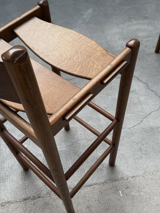 Image 1 of 2x SGABELLI DA BAR IN LEGNO DI ROVERE IN STILE CASSINA MAGISTRETTI