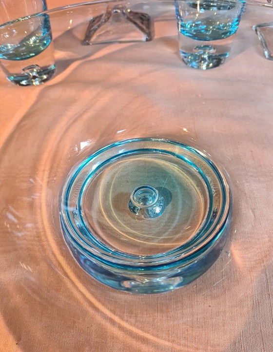 Image 1 of Krosno Polonia set di bevande in vetro artistico blu ghiaccio con ciotola per ING 2000