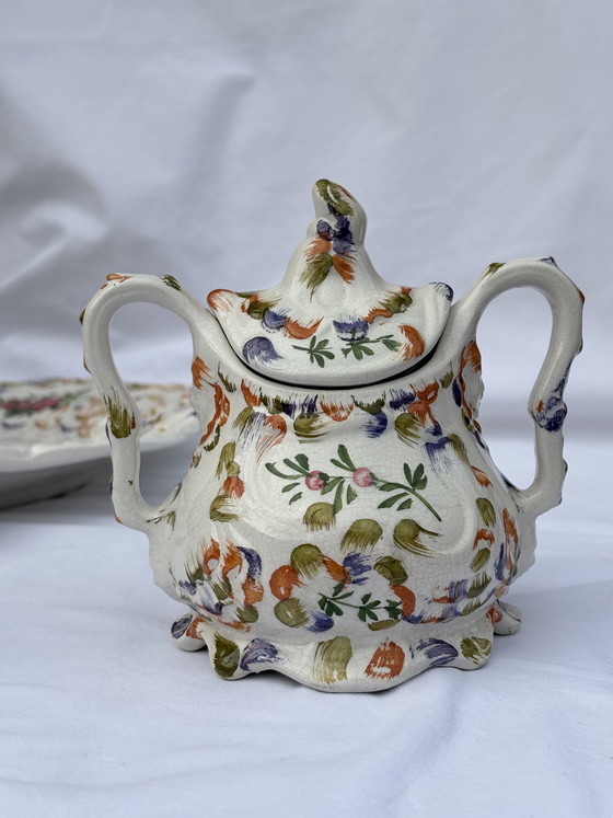 Image 1 of Vintage Bassano Italy Ceramic Coffee & Tea Set - Hand-Painted Rococo Style