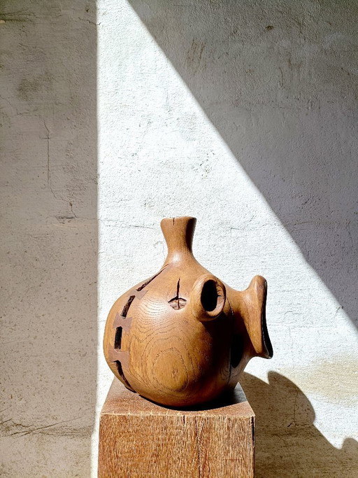 Grande vaso/scultura in rovere massello intagliato. – beeldhouwkunst, Wood