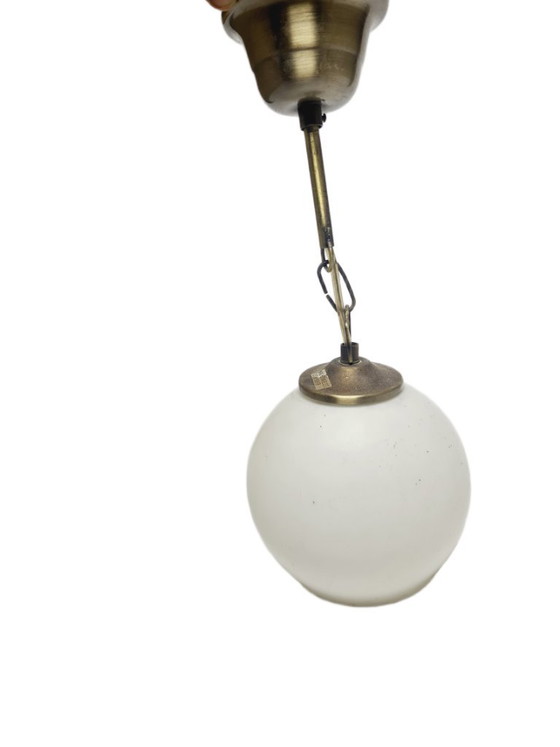Vintage Communist Pendant Lamp, Poland, 1970s – Glass, Metal (photo 4 of 6)