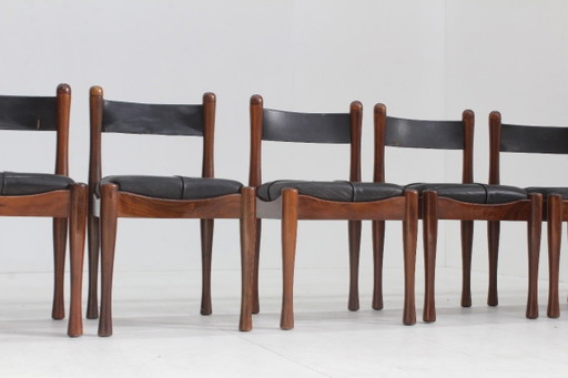 Bernini Vintage Italian Dining Chairs by Silvio Coppola, Set of 6 – eettafels, Leather