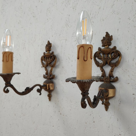 Image 1 of Appliques et lampes de chevet vintage en laiton Hollywood Regency