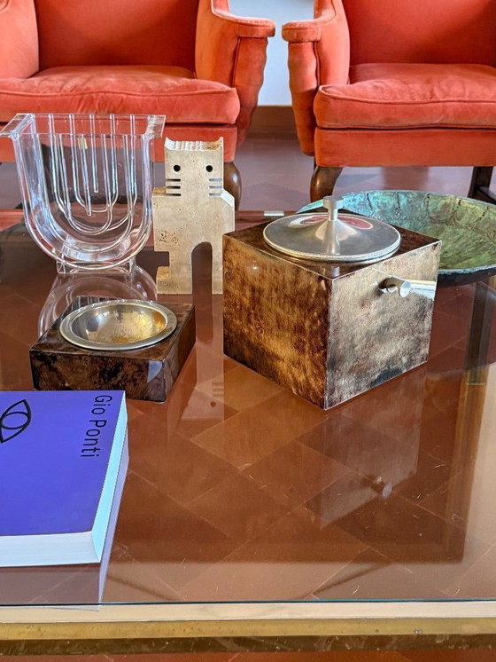 Image 1 of Mid-Century-Eiskübel aus braunem Pergament, Aldo Tura Italien 1950er Jahre