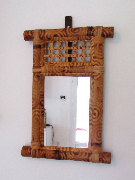 Image 1 of Pair of mirrors, bamboo and woven wicker
