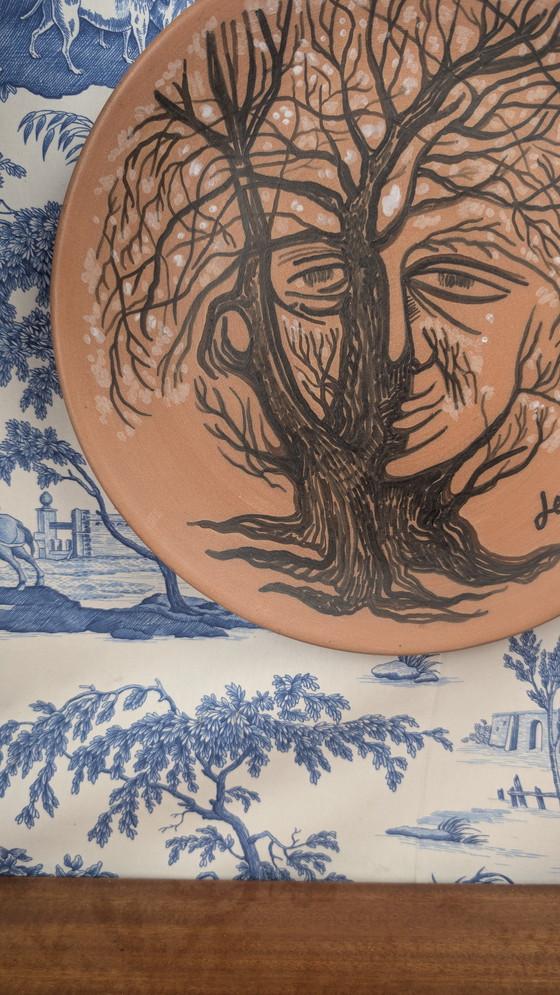Image 1 of Plate Jean Marais En Terre Cuite Vintage Des Années 1970 Style Avant-Garde Surréaliste