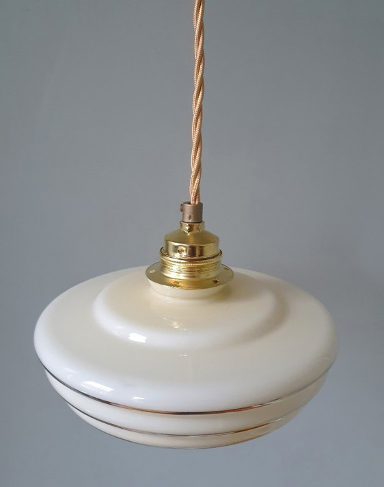 Image 1 of Set of 2 vintage pendant lamps made of opaline glass.