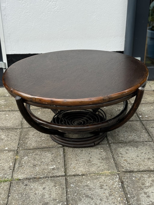 Table basse ronde vintage en bambou Manu