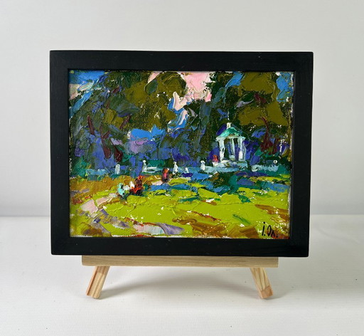 Original Oil Painting Summer Forest Landscape A walk in the park