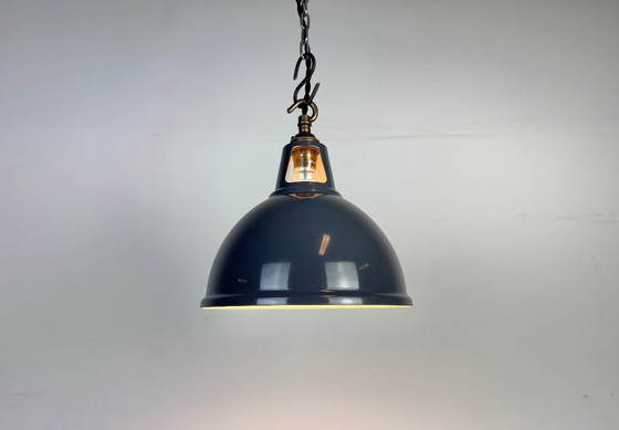 Image 1 of Lampada a sospensione vintage industriale verniciata in grigio, anni 2000
