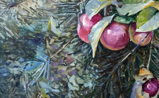 Peinture à l'huile originale Art contemporain Septembre Forêt Pommes du paradis – Peintures et dessins, Canvas (photo 6 of 7)
