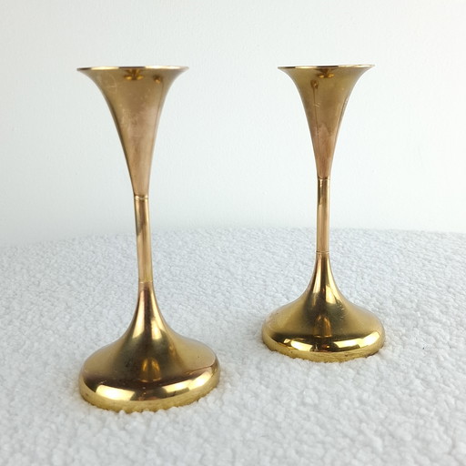 2 chandeliers vintage en laiton en forme de trompette, années 60/70, style danois