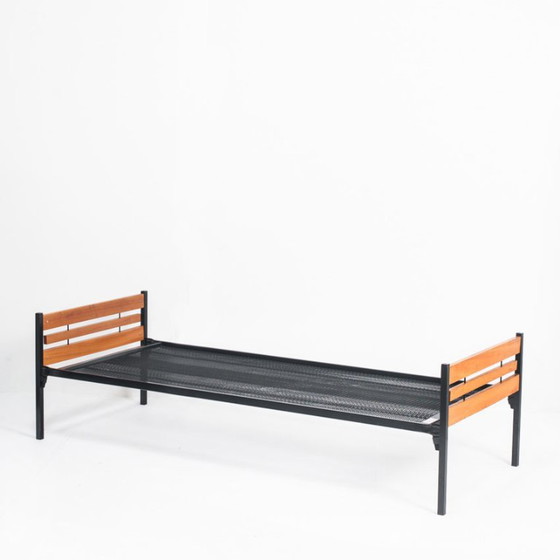 Mid-century vintage single bed or daybed. Produced by Dico Holland. Netherlands, 1970s., Metal, Wood, Black (photo 2 of 8)