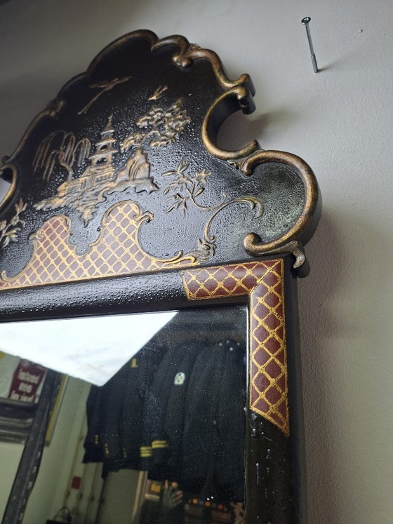 Image 1 of Miroir vintage chinoiserie noir et or