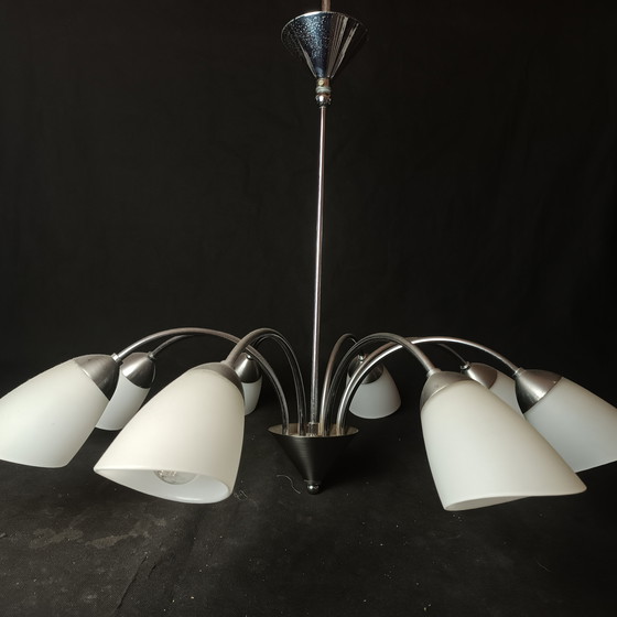 Image 1 of Lustre Vintage à 8 Branches – Opaline et Métal – Années 1980