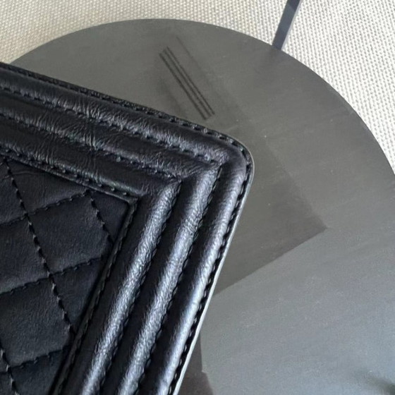 Image 1 of Chanel Boy Medium - 25CM Paris-Dallas Metal Edge Grained Calfskin Black Silver Hardware Series 19