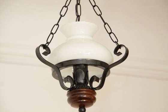 Image 1 of Deckenlampe Hängelampe Petroleum Glasschirm 54-64cm Vintage