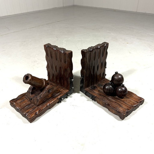 Spanish brutalist bookends cannon & cannonballs 1960s