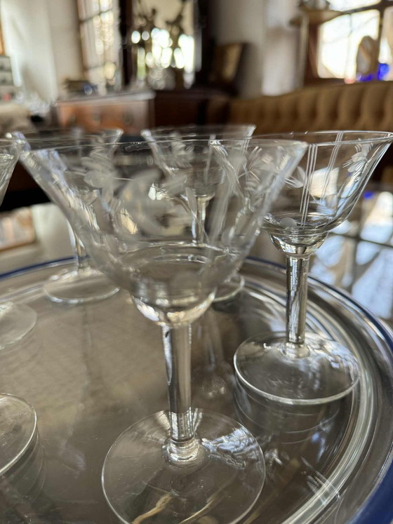 Vintage Hand-Engraved Crystal Glasses, 1940s, Set of 6 – Glass & Decanter (photo 3 of 6)