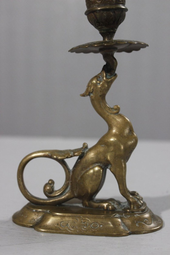 Image 1 of Handleuchter aus Bronze mit Chimärenmotiv, Empire-Stil, 19. Jahrhundert
