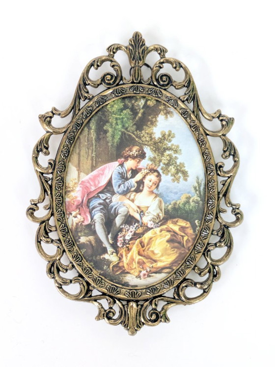 Image 1 of Set di 6 stampe d'arte vittoriane, cornice vintage in metallo dorato, Made in Italy, anni '70