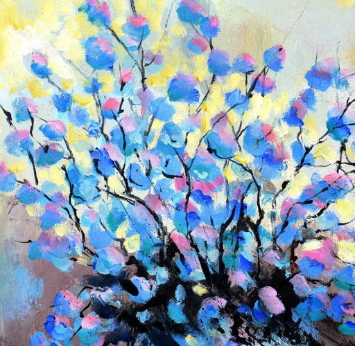 Naturaleza muerta azul y rosa