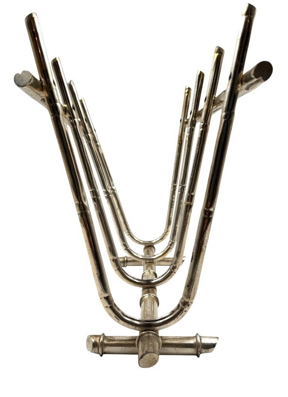 Image 1 of Hollywood regency bamboo shaped brass magazine rack, Italy 1970s