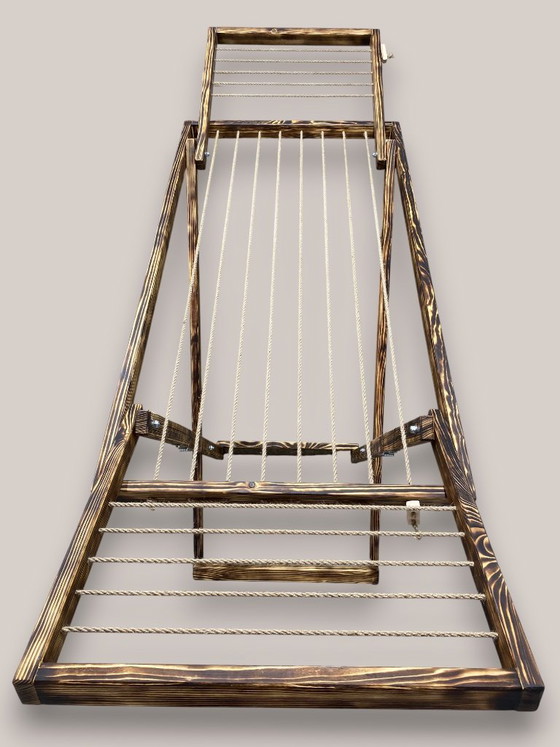 Image 1 of Étendoir à linge vintage en bois, séchoir à linge : Meuble rustique pliable NEUF