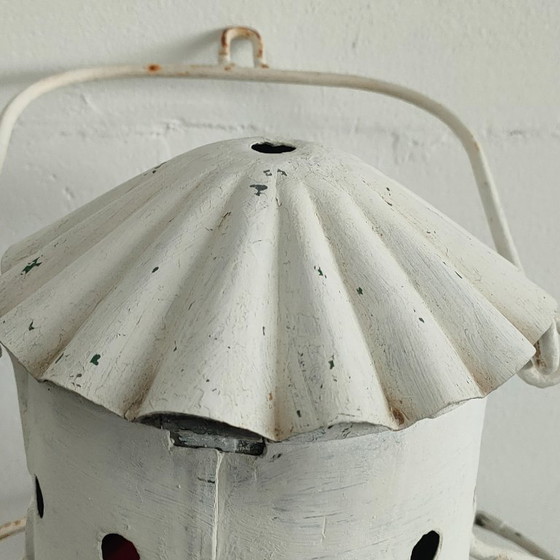 Ship's Lantern 360 Degrees With Spherical Red Glass, Pendant lamps, Metal, White, Vintage (photo 2 of 8)