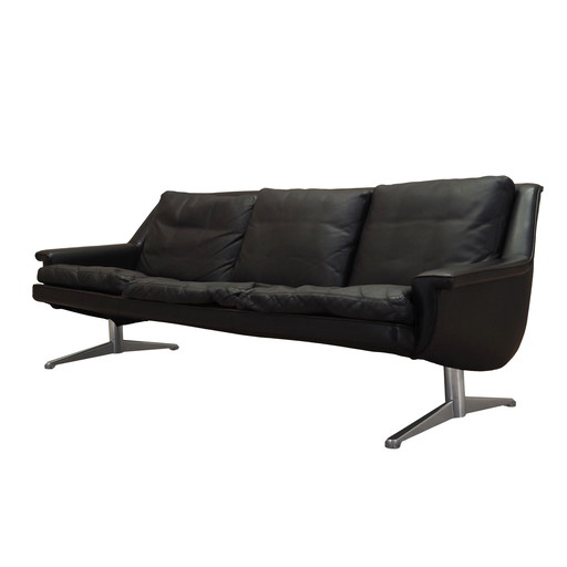 Brown leather sofa, Danish design, 1970s, designer: Werner Langenfeld, manufacture: Esa