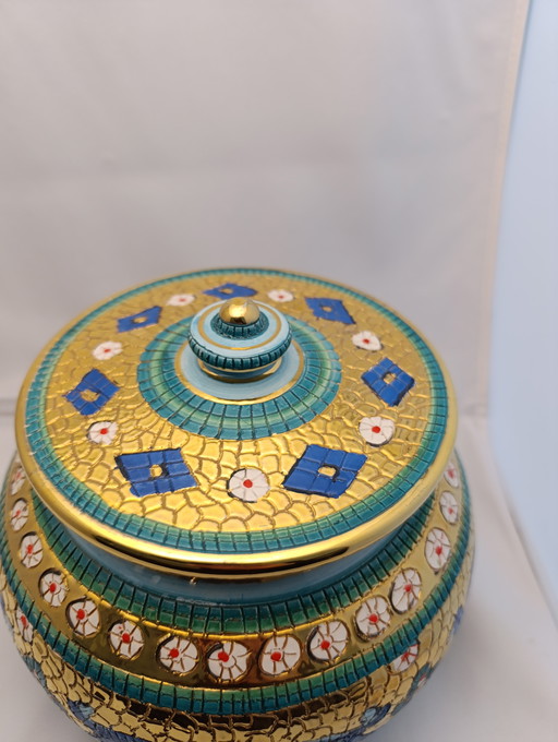 Pot décoratif Sambuco Mario Gold 1980-1990 avec lustre en or 24 carats