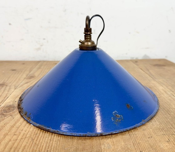 Image 1 of Lampada a sospensione industriale in smalto blu, anni '50
