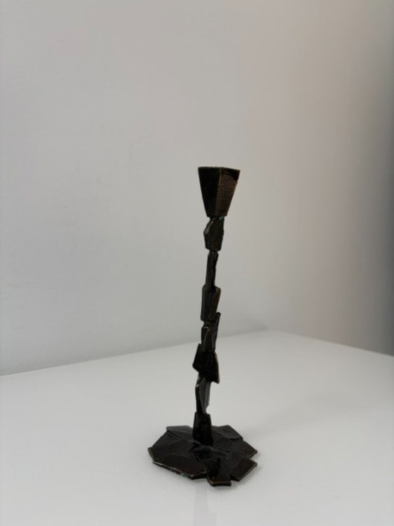 Vintage Brutalist Candle Holder with Patina, Metal, Brown, Abstract (photo 8 of 14)