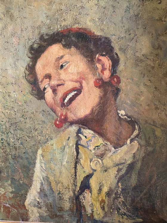 Image 1 of Louis Azéma (1876 - 1963) Porträt: "L'enfant aux cerises" Öl auf Leinwand, gerahmt Circa 1930