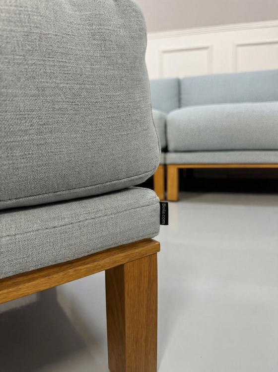 Image 1 of Divano Bolia Cosy Designer in tessuto blu con poggiapiedi, stile scandinavo.