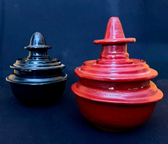Two Burmese Alms Bowls, Burmese Lacquerware, Decorative Objects, Bamboo, Black, Aziatisch (photo 4 of 13)