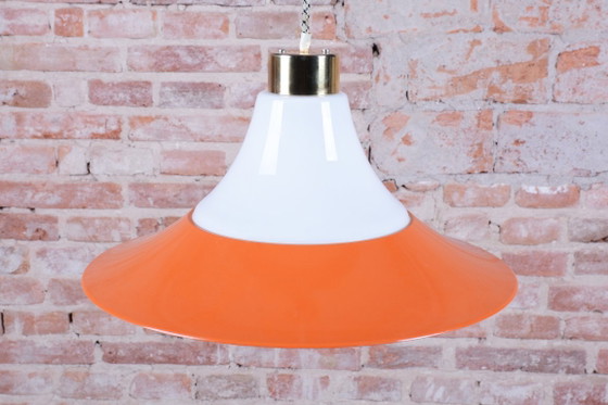 Restored Mid-Century Chandelier, Brass, Lacquered Steel, Czech, 1960s, Pendant lamps, Glass, Metal, Gold (photo 11 of 14)