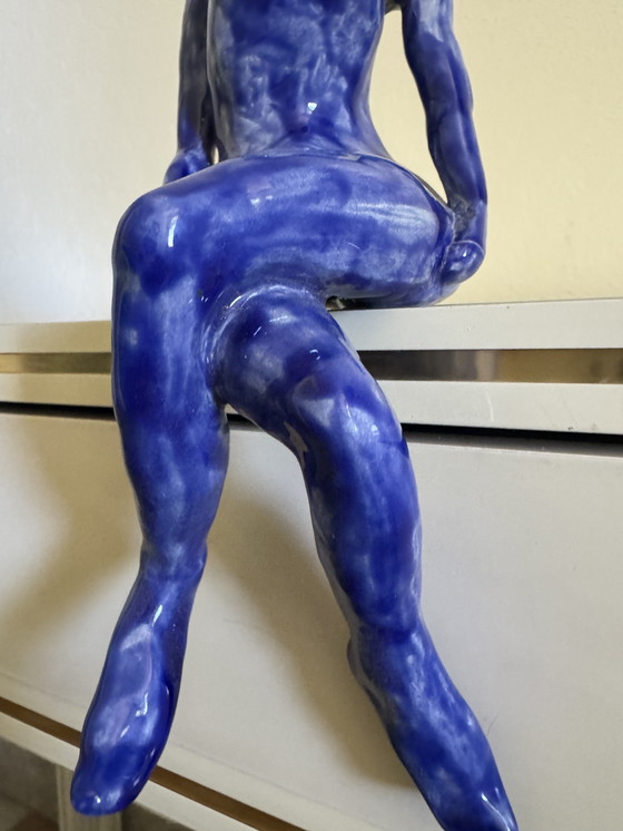 Image 1 of Sculpture Nue Stylisée Céramique Bleu
