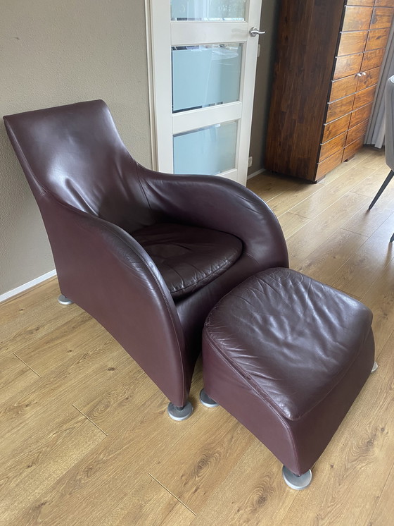 Image 1 of 2x Montis Loge con sgabello in pelle color melanzana