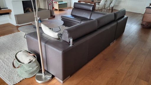 Leolux Howlazy brown leather corner sofa