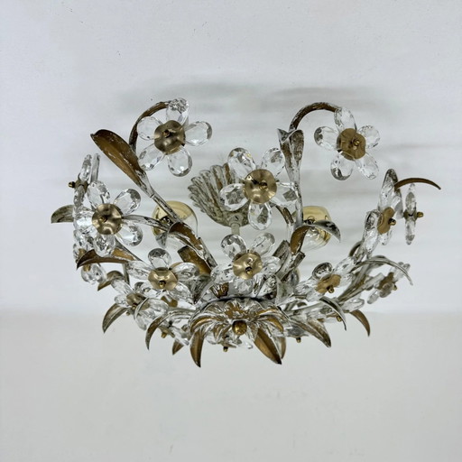 Plafonnier vintage avec fleurs en cristal, années 1970